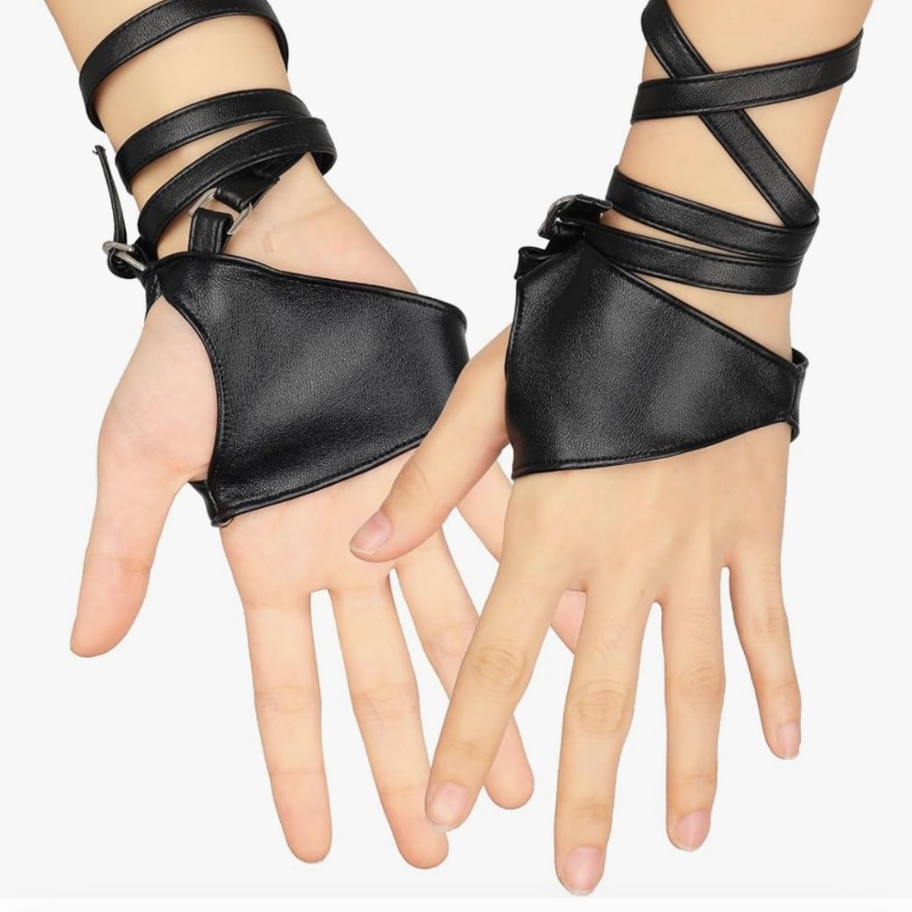 Black leather hand wraps
